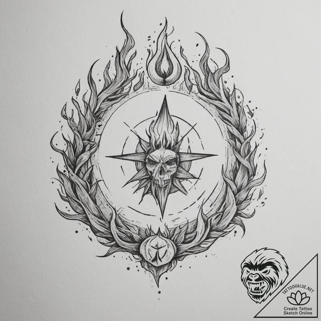 A coven of witches around a fire, tattoo line... - tattoo sketch (№1755202609_0, 14.08.2025 20:16) — tattoovalue.net