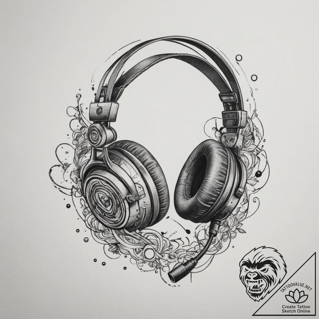 Tattoo design a gaming headset with a microph... - tattoo sketch (№1755202809_0, 14.08.2025 20:20) — tattoovalue.net