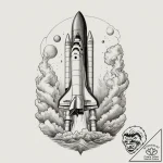A space shuttle on the launchpad, steam billo… – tattoo sketch (№1755205606_0, 14.08.2025 21:06) — tattoovalue.net
