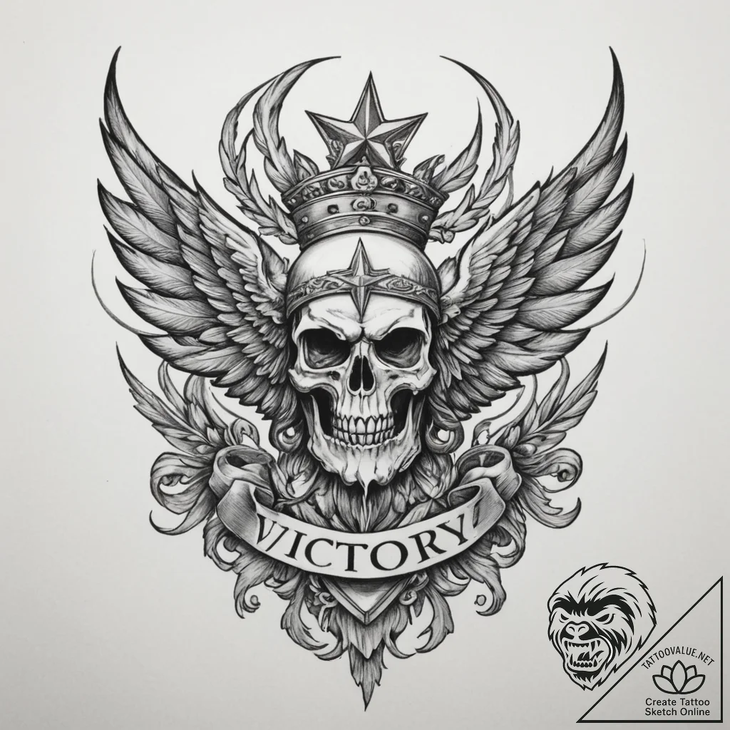 Tattoo sketch 'victory!' in a triumphant bann... - tattoo sketch (№1755206004_0, 14.08.2025 21:13) — tattoovalue.net