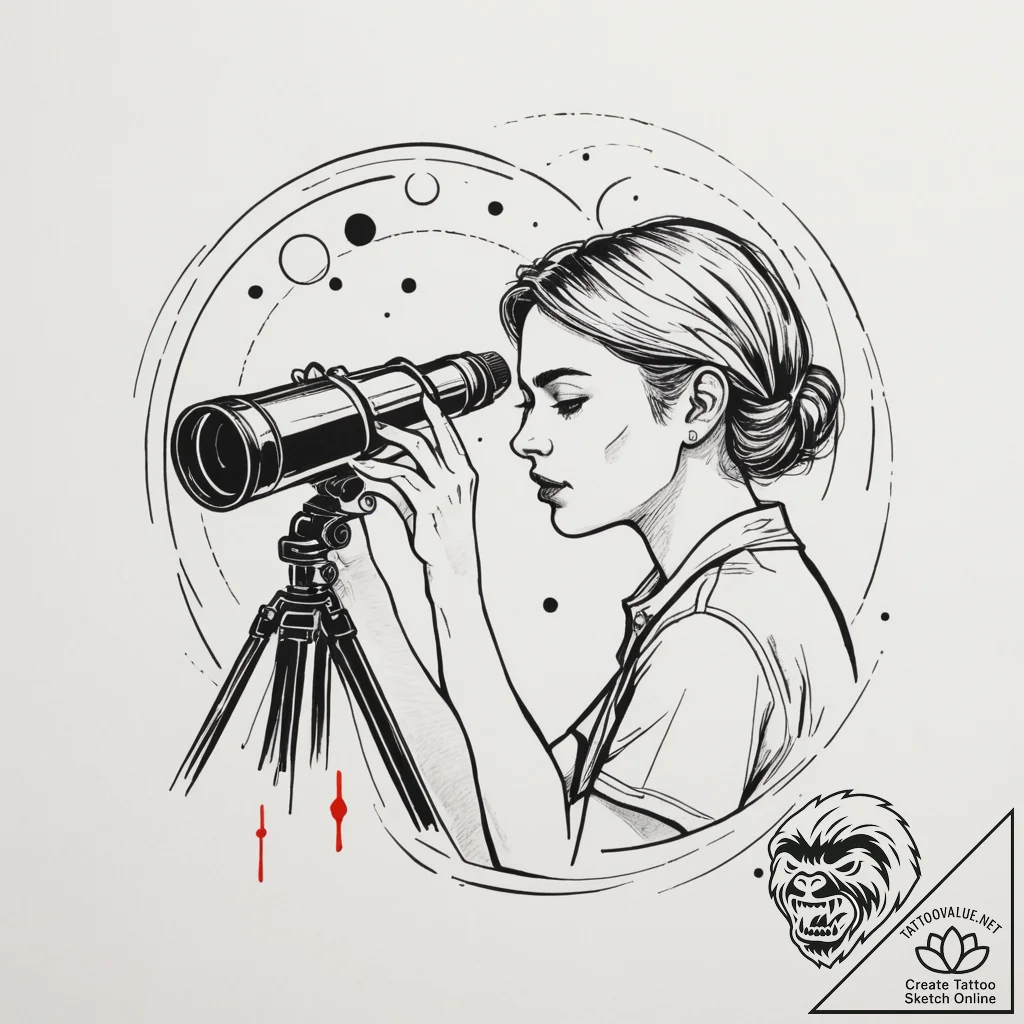 A person looking through a telescope at the n... - tattoo sketch (№1755206201_0, 14.08.2025 21:16) — tattoovalue.net