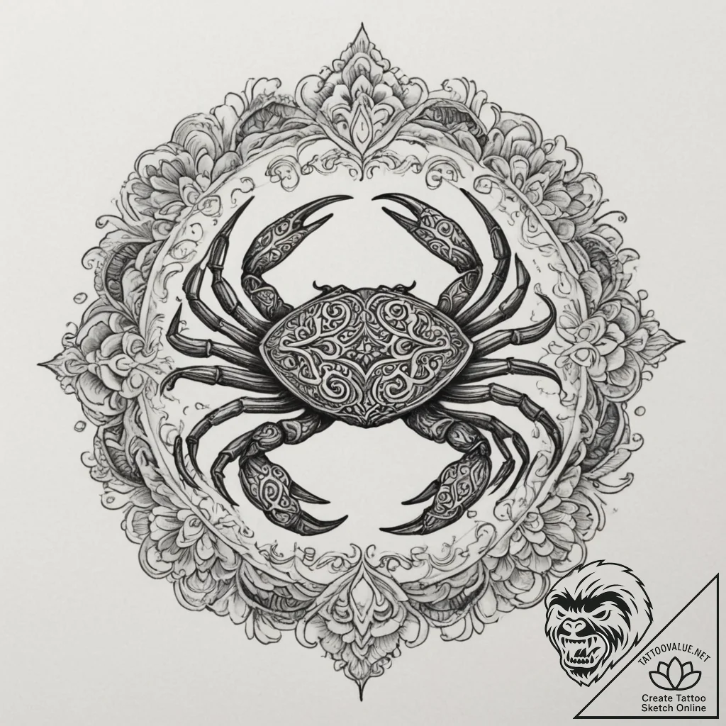 Cancer (animal/sign), tattoo line art, orname... - tattoo sketch (№1755206801_0, 14.08.2025 21:26) — tattoovalue.net