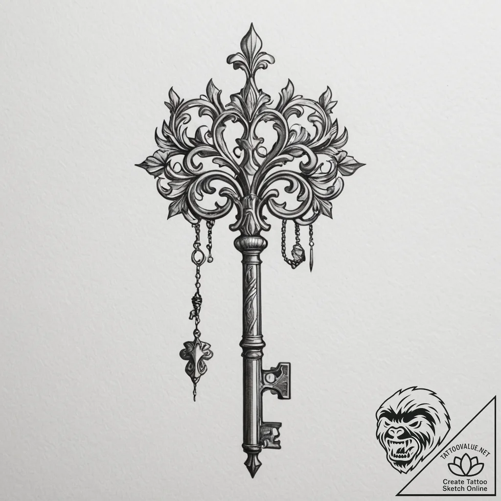 Tattoo sketch a vintage key with intricate de... - tattoo sketch (№1755207199_0, 14.08.2025 21:33) — tattoovalue.net