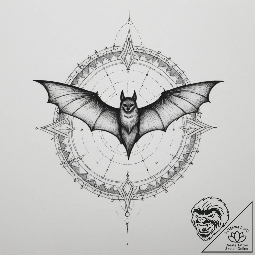 The bat-signal in the sky, tattoo line art, o... - tattoo sketch (№1755207803_0, 14.08.2025 21:43) — tattoovalue.net