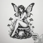 Fairy sitting on a mushroom, tattoo sketch de… – tattoo sketch (№1755208408_0, 14.08.2025 21:53) — tattoovalue.net