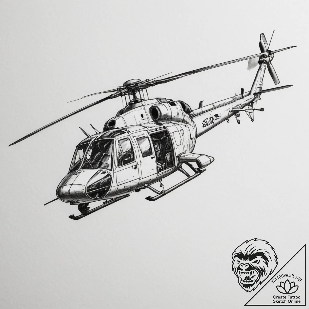 A detailed shot of a helicopter's rotor blade... - tattoo sketch (№1755208613_0, 14.08.2025 21:56) — tattoovalue.net