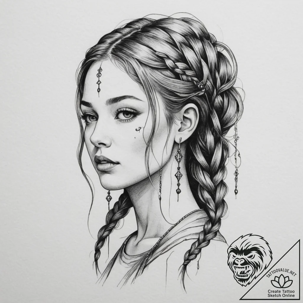 Tattoo sketch: mokosh, depicted as a serene w... - tattoo sketch (№1755209621_0, 14.08.2025 22:13) — tattoovalue.net