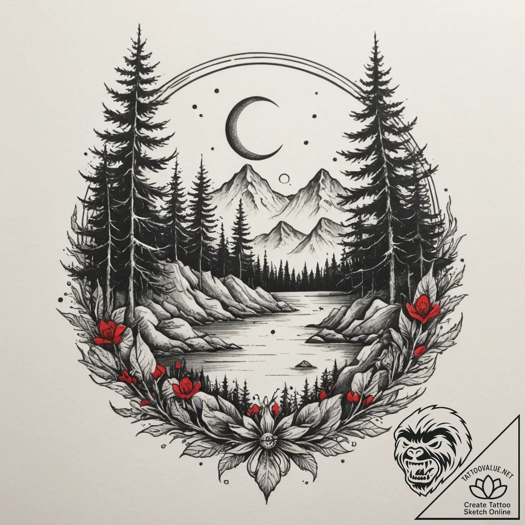 Tattoo sketch an ethereal mist rising from a... - tattoo sketch (№1755210632_0, 14.08.2025 22:30) — tattoovalue.net