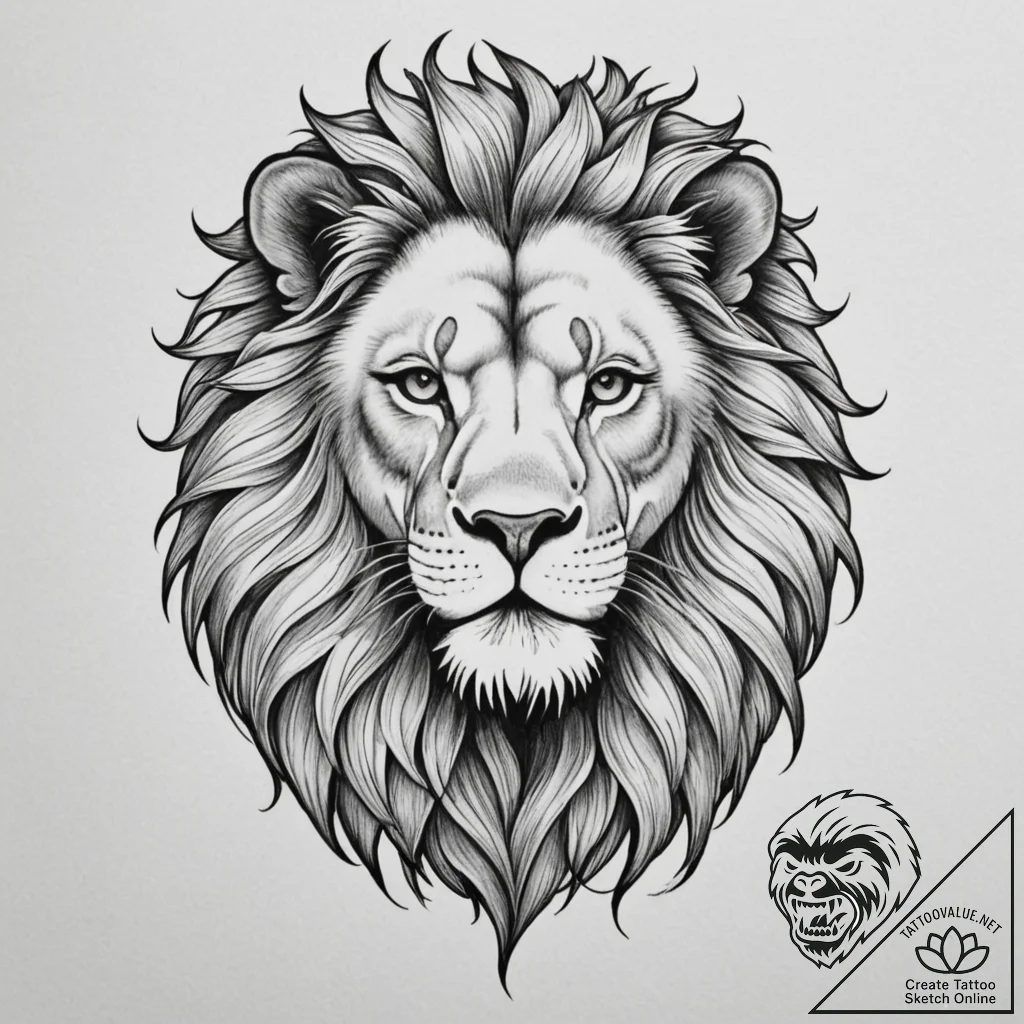 Tattoo sketch a leo lion, its mane depicted w... - tattoo sketch (№1755211633_0, 14.08.2025 22:47) — tattoovalue.net