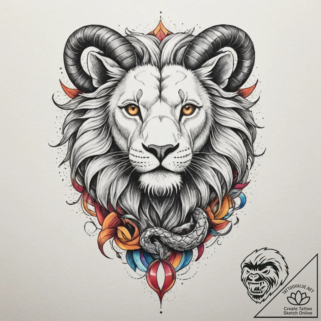A chimera (lion, goat, snake) (is there, but... - tattoo sketch (№1755212031_0, 14.08.2025 22:53) — tattoovalue.net