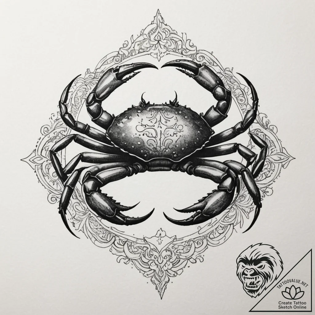 Tattoo design a cancer crab as a watercolor s... - tattoo sketch (№1755212634_0, 14.08.2025 23:03) — tattoovalue.net