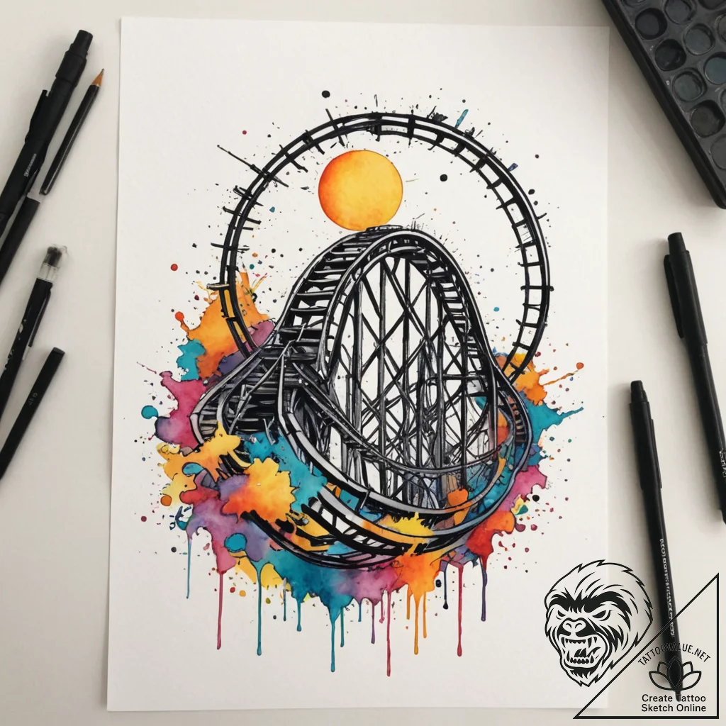 Rollercoaster, tattoo flash sheet design, wat... - tattoo sketch (№1755212841_0, 14.08.2025 23:07) — tattoovalue.net