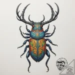 A stag beetle with ornate horns, concept art… – tattoo sketch (№1755213244_0, 14.08.2025 23:14) — tattoovalue.net