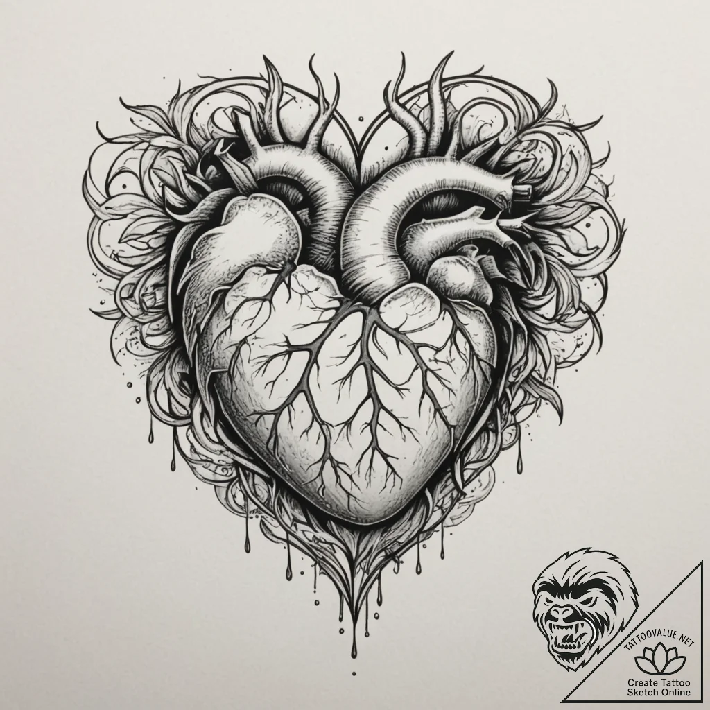 Tattoo design a pixelated heart that slowly t... - tattoo sketch (№1755214043_0, 14.08.2025 23:27) — tattoovalue.net