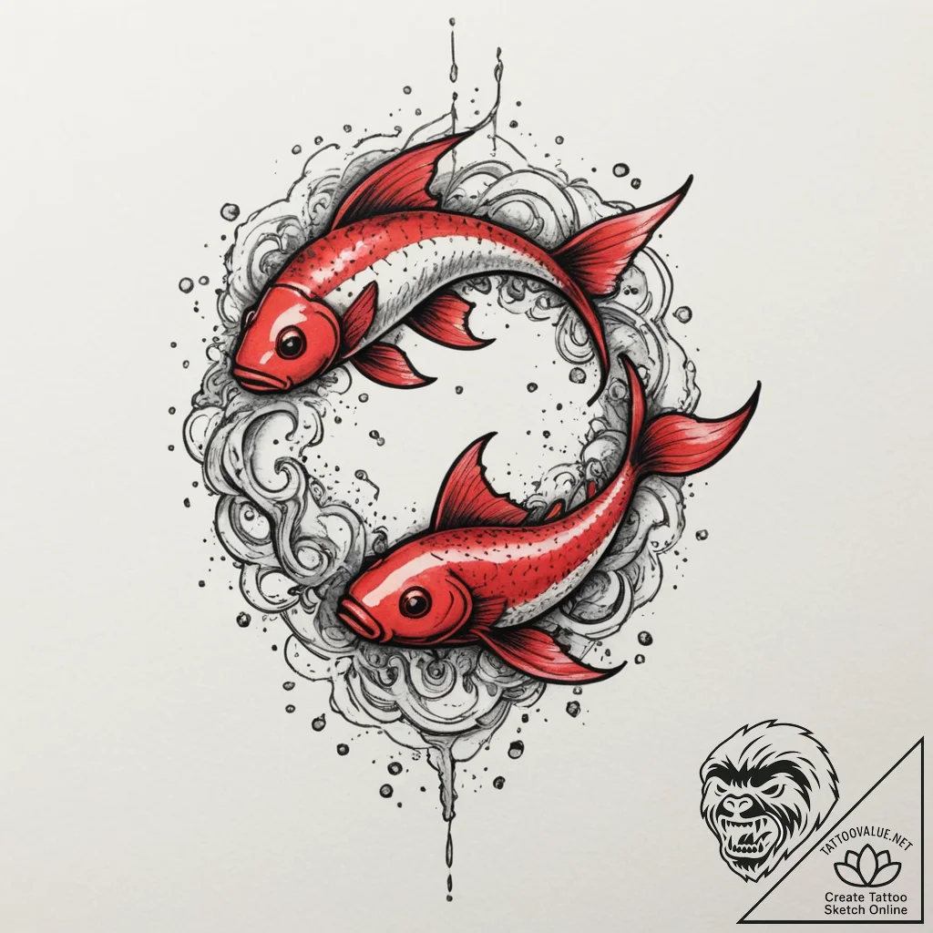 Tattoo design pisces fish, sketched with over... - tattoo sketch (№1755214437_0, 14.08.2025 23:33) — tattoovalue.net