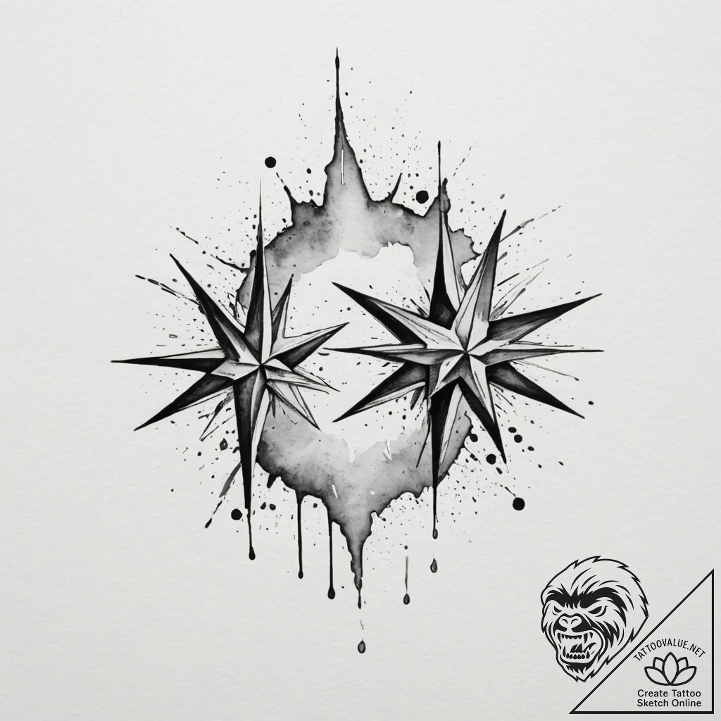 Tattoo design two stars reflecting in a body... - tattoo sketch (№1755214636_0, 14.08.2025 23:37) — tattoovalue.net