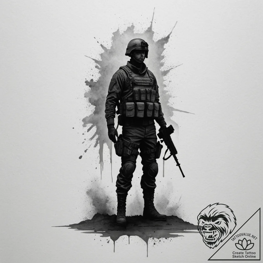 Tattoo sketch a lone soldier silhouette stand... - tattoo sketch (№1755215034_0, 14.08.2025 23:43) — tattoovalue.net