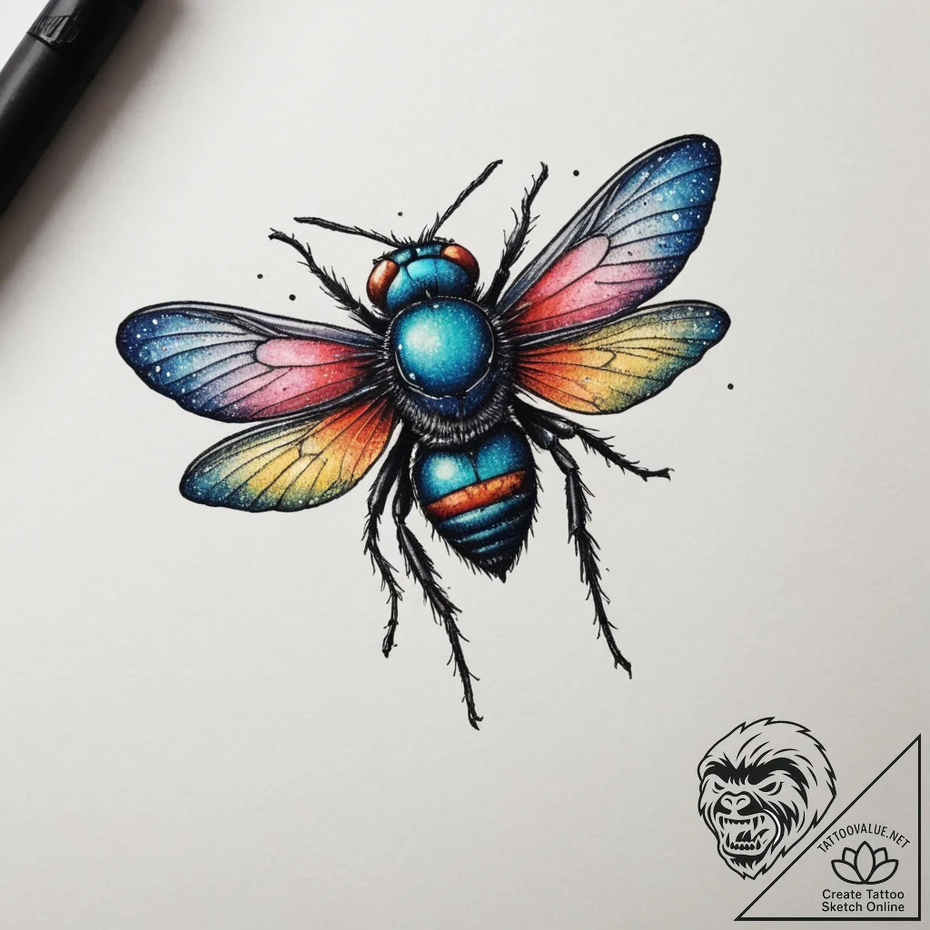 Fly, artistic tattoo sketch, vibrant colors,... - tattoo sketch (№1755215237_0, 14.08.2025 23:47) — tattoovalue.net