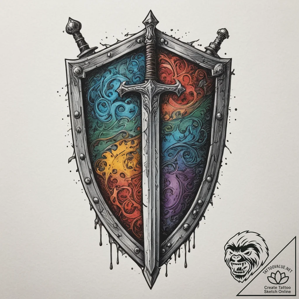 Tattoo design a medieval shield with a single... - tattoo sketch (№1755215639_0, 14.08.2025 23:53) — tattoovalue.net