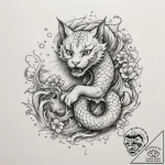 Cat, concept art for tattoo, on a clean white… – tattoo sketch (№1755217040_0, 15.08.2025 00:17) — tattoovalue.net