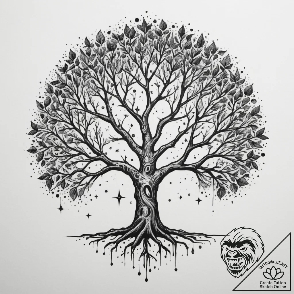 Tattoo sketch a stylized tree where the branc... - tattoo sketch (№1755218253_0, 15.08.2025 00:37) — tattoovalue.net
