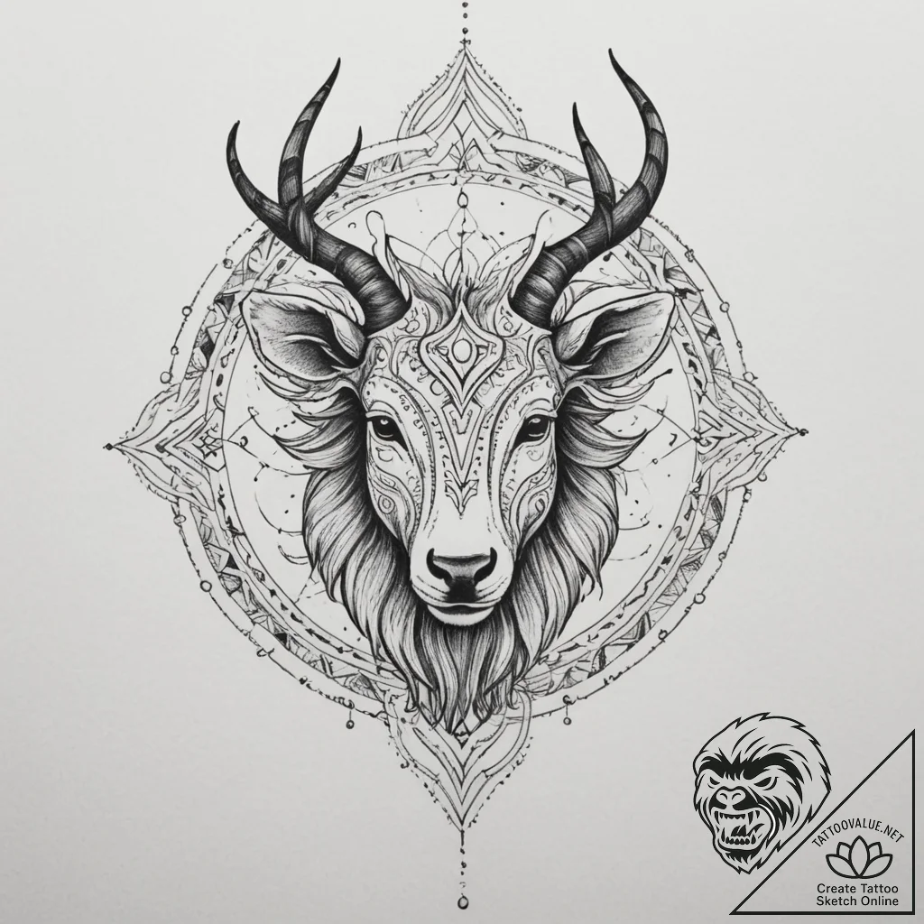 Tattoo sketch a blackwork outline of a zodiac... - tattoo sketch (№1755218454_0, 15.08.2025 00:40) — tattoovalue.net