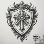 Tattoo design a shield with a stylized symbol… – tattoo sketch (№1755219657_0, 15.08.2025 01:00) — tattoovalue.net