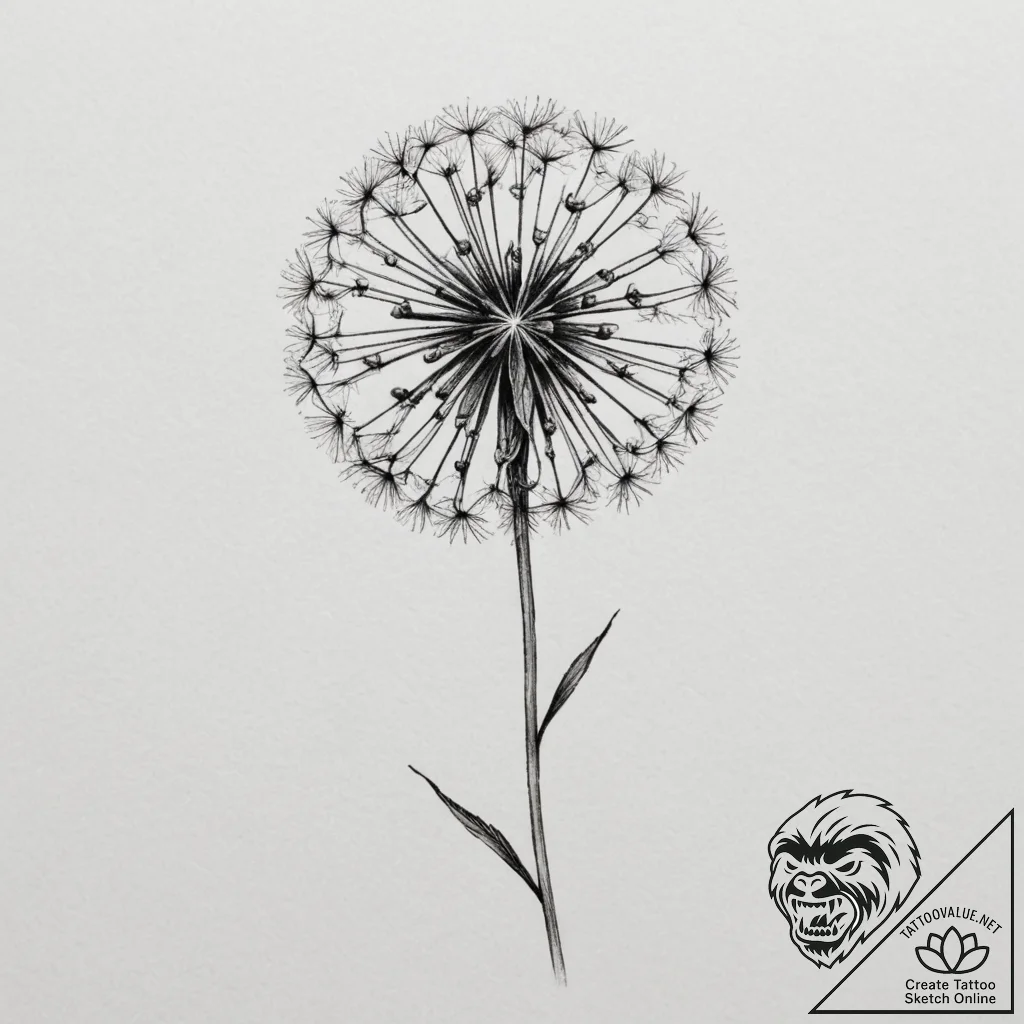 Tattoo design a tiny, ethereal dandelion seed... - tattoo sketch (№1755219857_0, 15.08.2025 01:04) — tattoovalue.net