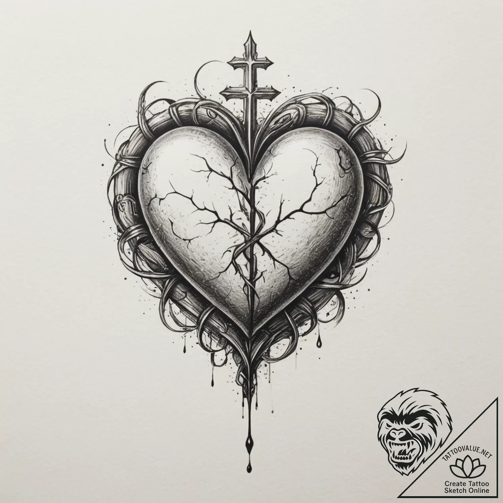 Tattoo sketch a 'sacred heart' symbol with a... - tattoo sketch (№1755220055_0, 15.08.2025 01:07) — tattoovalue.net