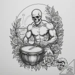A person playing a steel drum on a tropical b… – tattoo sketch (№1755222065_0, 15.08.2025 01:41) — tattoovalue.net