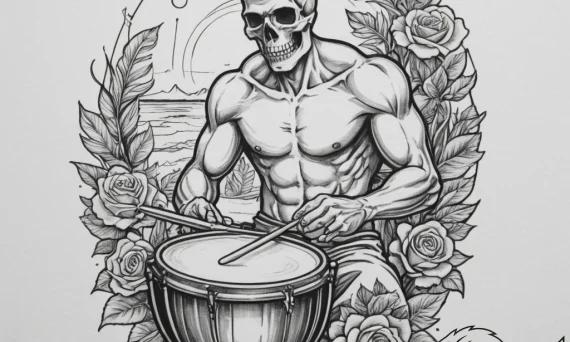 A person playing a steel drum on a tropical b... - tattoo sketch (№1755222065_0, 15.08.2025 01:41) — tattoovalue.net