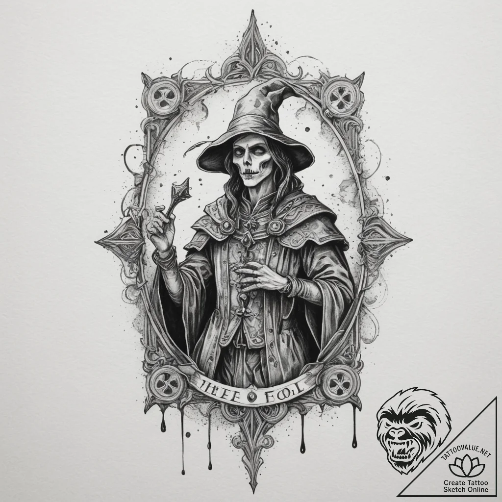 Tarot card (e.g., the fool, the magician, dea... - tattoo sketch (№1755222669_0, 15.08.2025 01:51) — tattoovalue.net