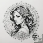 Tattoo design a virgo maiden’s profile hidden… – tattoo sketch (№1755222871_0, 15.08.2025 01:54) — tattoovalue.net