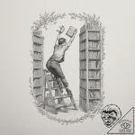 Photo of a librarian on a ladder, reaching fo… – tattoo sketch (№1755269485_0, 15.08.2025 14:51) — tattoovalue.net