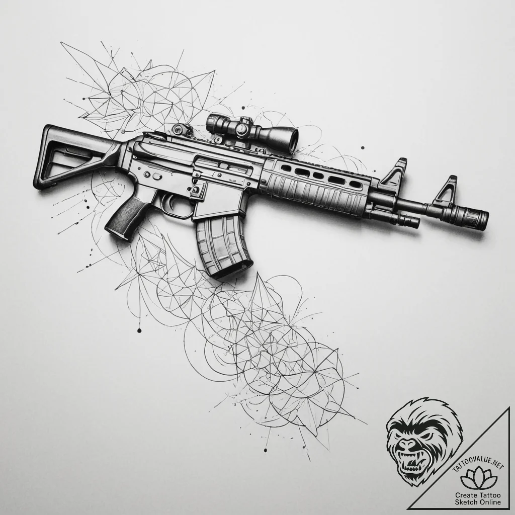 Tattoo design an abstract rifle outline with... - tattoo sketch (№1755269889_0, 15.08.2025 14:58) — tattoovalue.net