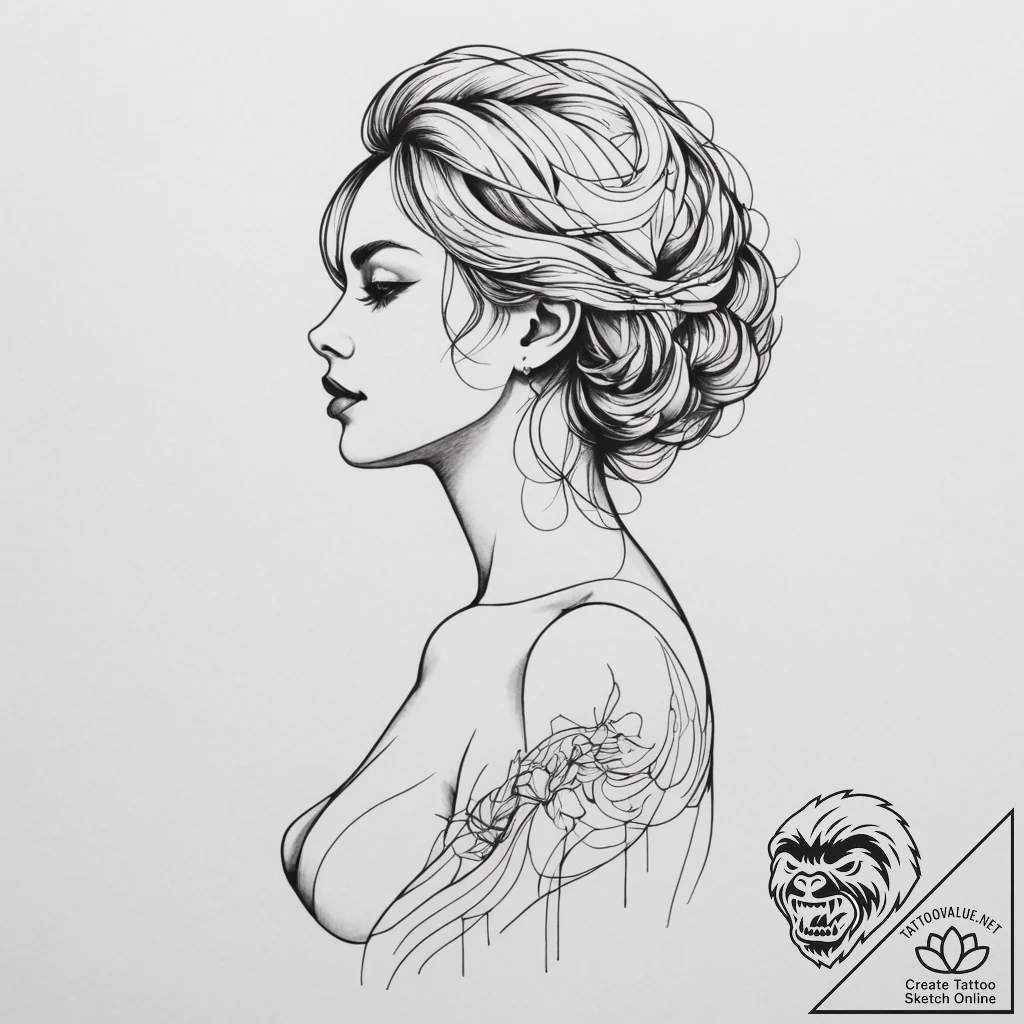 Tattoo design a woman's silhouette composed o... - tattoo sketch (№1755270308_0, 15.08.2025 15:05) — tattoovalue.net