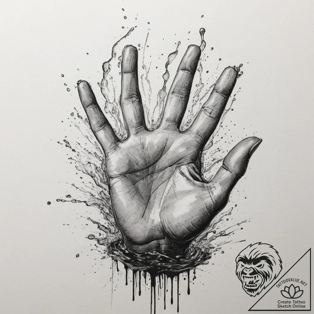 A hand reaching out to touch the surface of w... - tattoo sketch (№1755270505_0, 15.08.2025 15:08) — tattoovalue.net