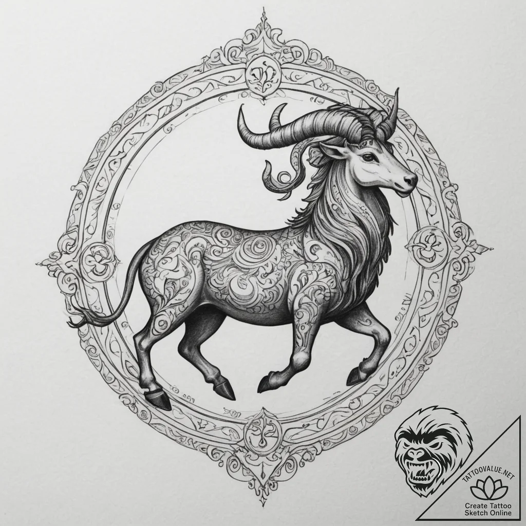 Tattoo design a zodiac animal with a single,... - tattoo sketch (№1755270912_0, 15.08.2025 15:15) — tattoovalue.net