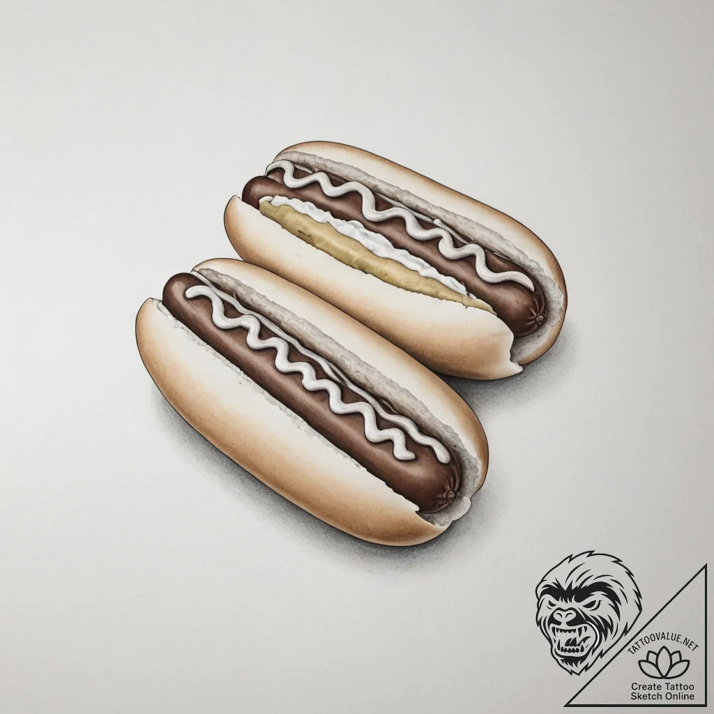 Tattoo design a 'hot dog' on one, 'bun' on th... - tattoo sketch (№1755271111_0, 15.08.2025 15:18) — tattoovalue.net