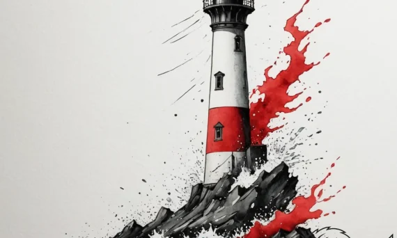 A solitary lighthouse being battered by storm... - tattoo sketch (№1755271718_0, 15.08.2025 15:28) — tattoovalue.net