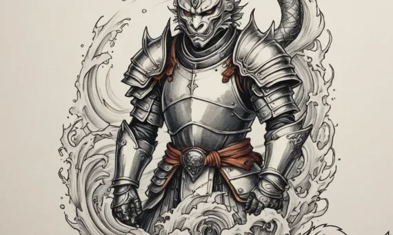 Tattoo sketch a medieval knight in full armor... - tattoo sketch (№1755272123_0, 15.08.2025 15:35) — tattoovalue.net