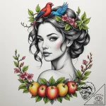 A neo-traditional tattoo of alkonost, the bir… – tattoo sketch (№1755272733_0, 15.08.2025 15:45) — tattoovalue.net