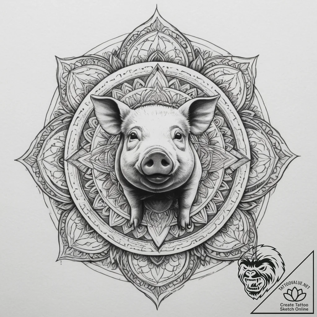 Pig, concept art for tattoo, black and white... - tattoo sketch (№1755272934_0, 15.08.2025 15:48) — tattoovalue.net
