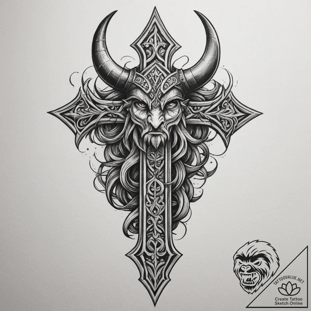 Tattoo design a stylized viking symbol for fa... - tattoo sketch (№1755273735_0, 15.08.2025 16:02) — tattoovalue.net