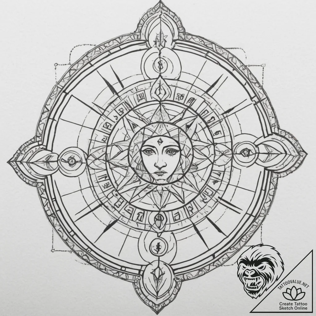Tattoo sketch a zodiac symbol composed entire... - tattoo sketch (№1755274137_0, 15.08.2025 16:08) — tattoovalue.net