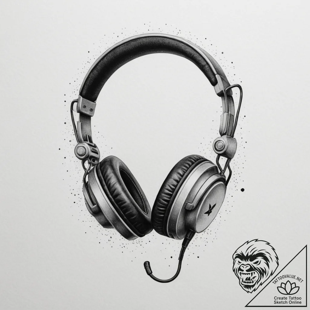 Tattoo sketch a detailed rendering of a gamer... - tattoo sketch (№1755274794_0, 15.08.2025 16:19) — tattoovalue.net