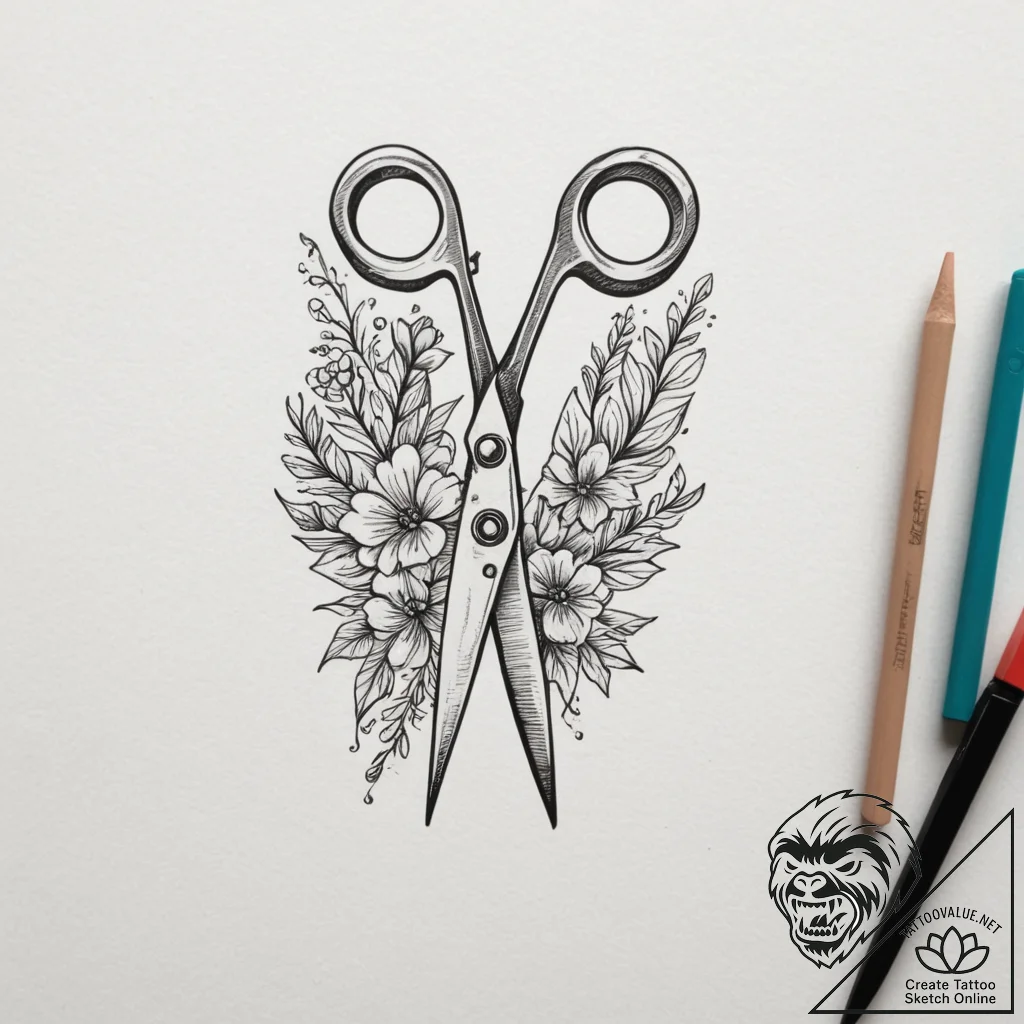 Scissors, artistic tattoo sketch, minimalist... - tattoo sketch (№1755275996_0, 15.08.2025 16:39) — tattoovalue.net