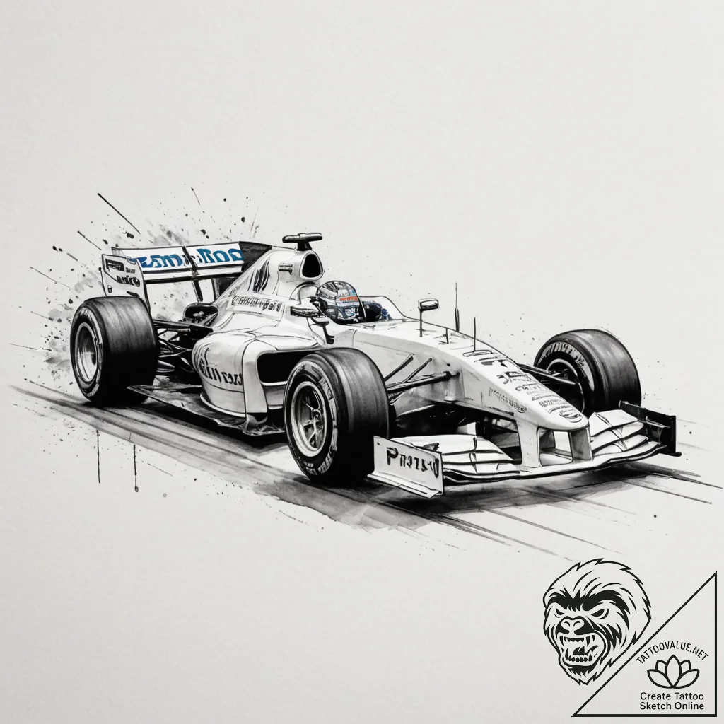 A formula 1 race car speeding down the track,... - tattoo sketch (№1755276627_0, 15.08.2025 16:50) — tattoovalue.net