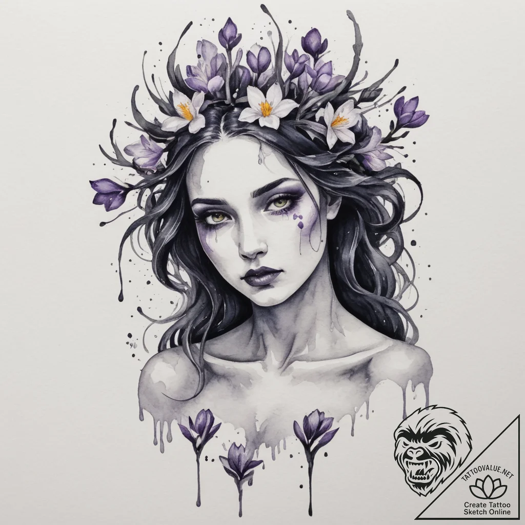 A dark watercolor tattoo of marzanna (morana)... - tattoo sketch (№1755277638_0, 15.08.2025 17:07) — tattoovalue.net