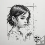 A child looking out a rain-streaked window on… – tattoo sketch (№1755278044_0, 15.08.2025 17:14) — tattoovalue.net